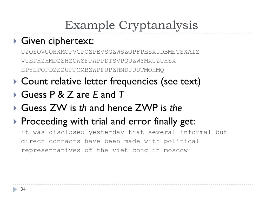 example cryptanalysis given ciphertext