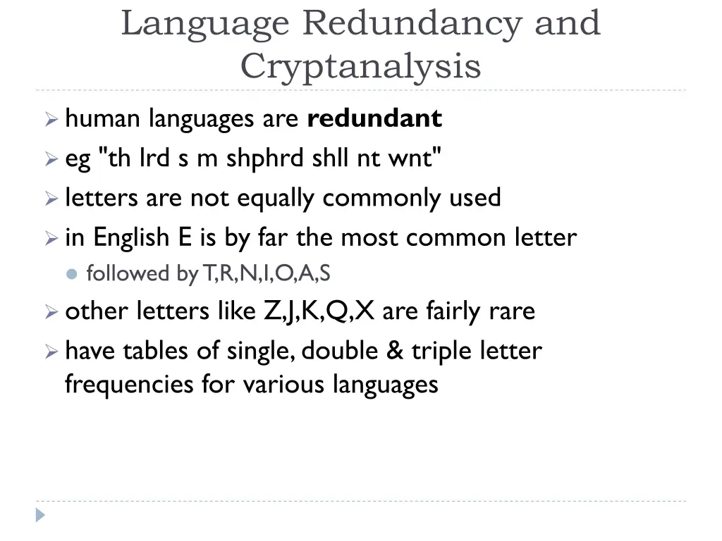 language redundancy and cryptanalysis