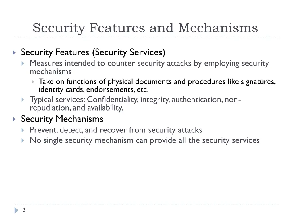 security features and mechanisms