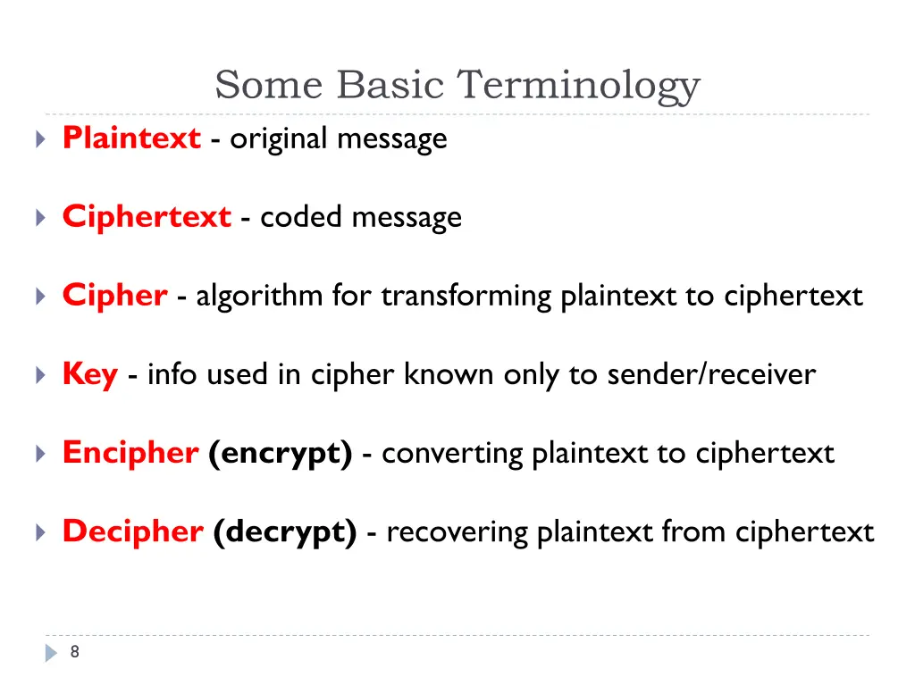 some basic terminology plaintext original message