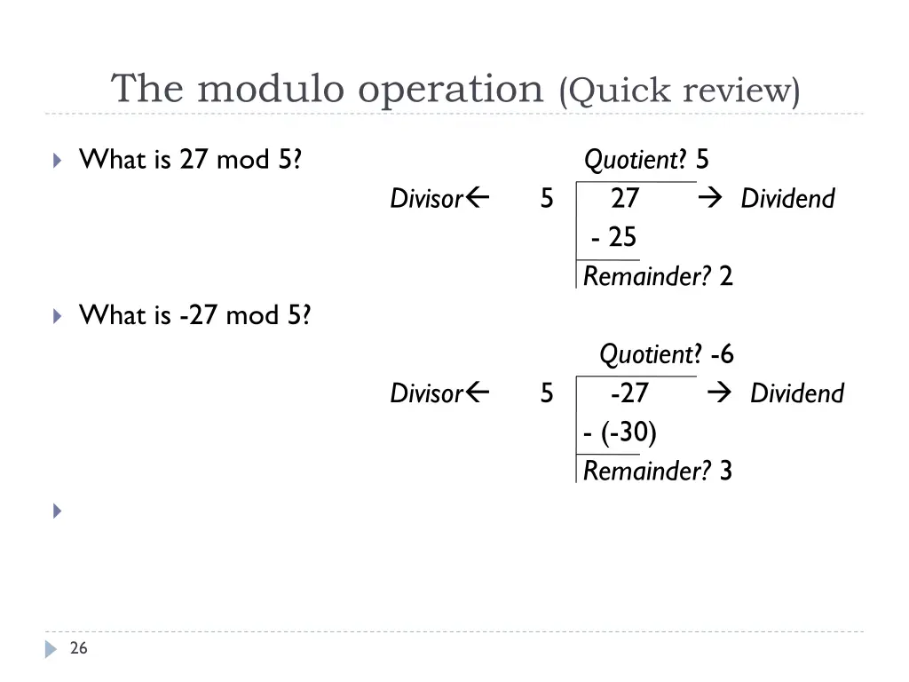 the modulo operation quick review