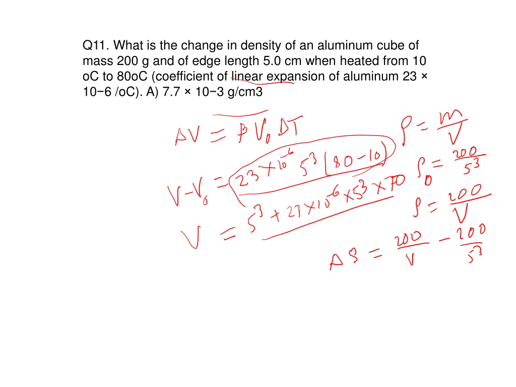 q11 what is the change in density of an aluminum