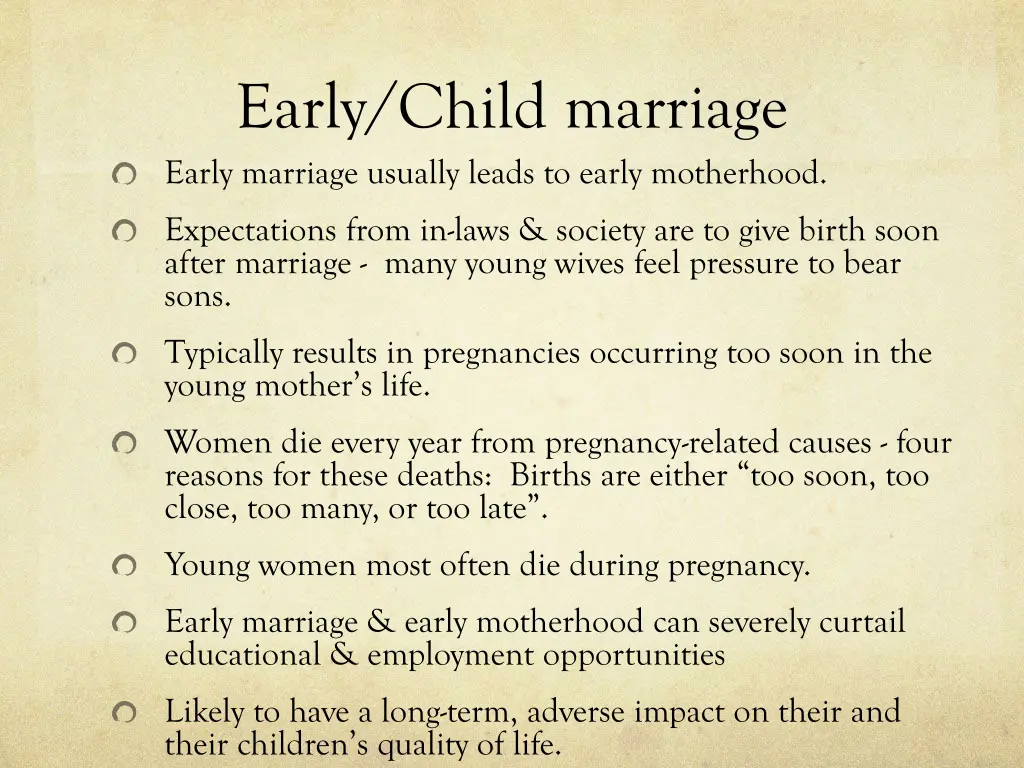 early child marriage early marriage usually leads