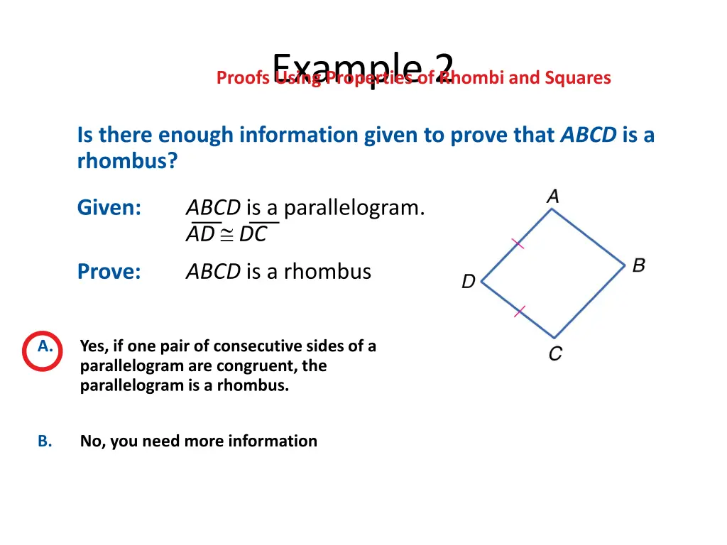 example 2 proofs using properties of rhombi