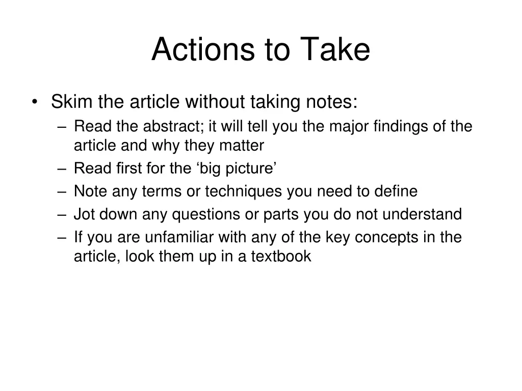 actions to take