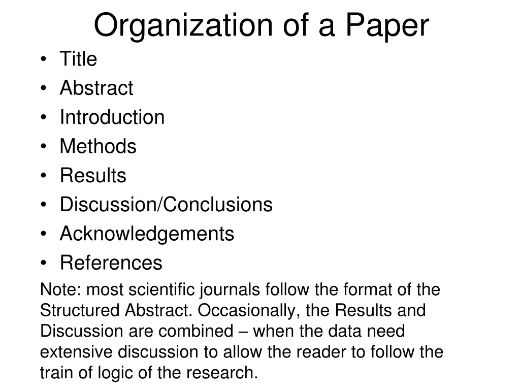 organization of a paper title abstract