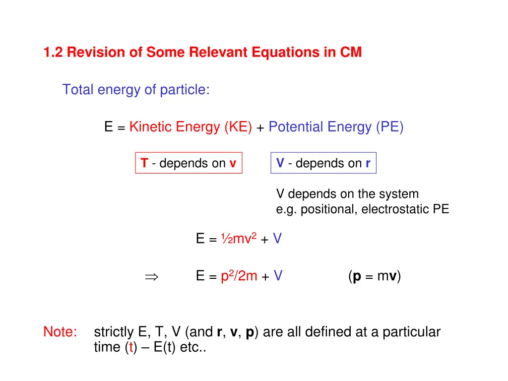 1 2 revision of some relevant equations in cm