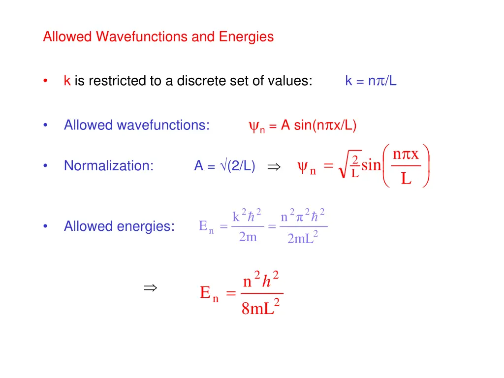 allowed wavefunctions and energies