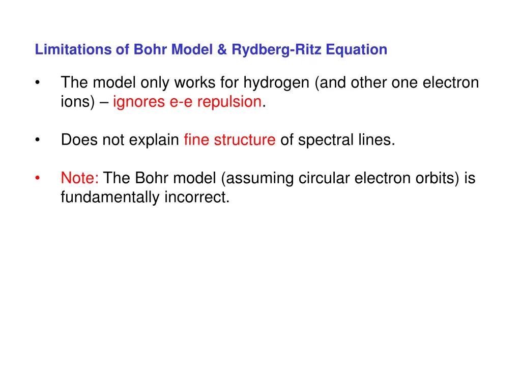 limitations of bohr model rydberg ritz equation