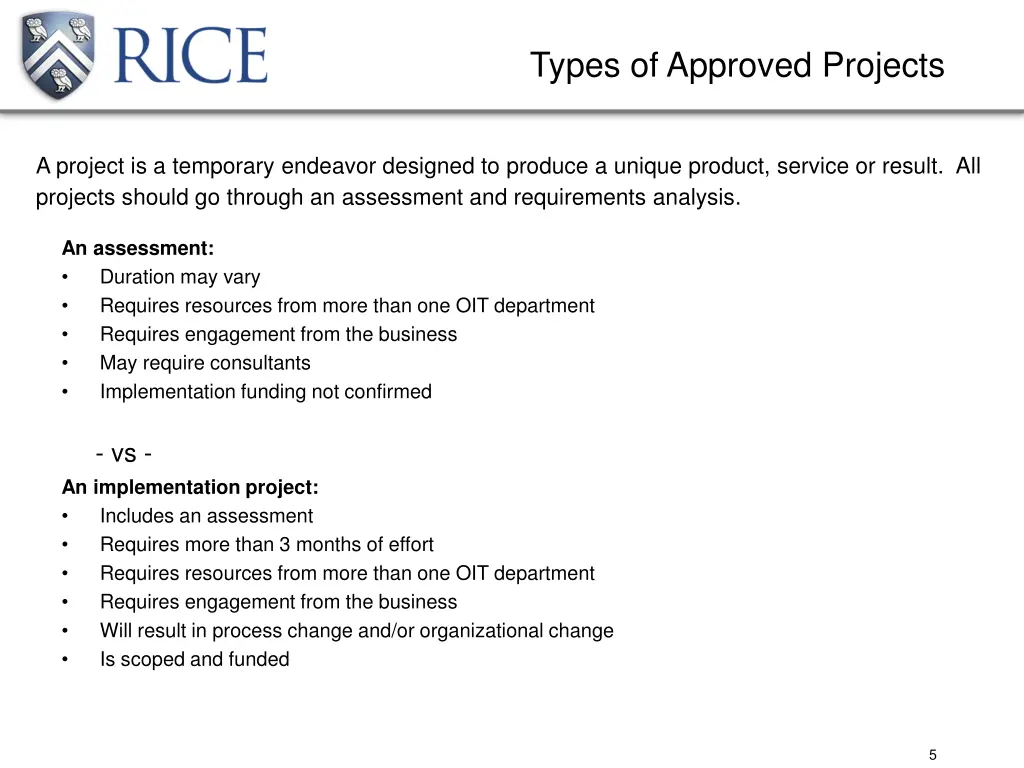 types of approved projects