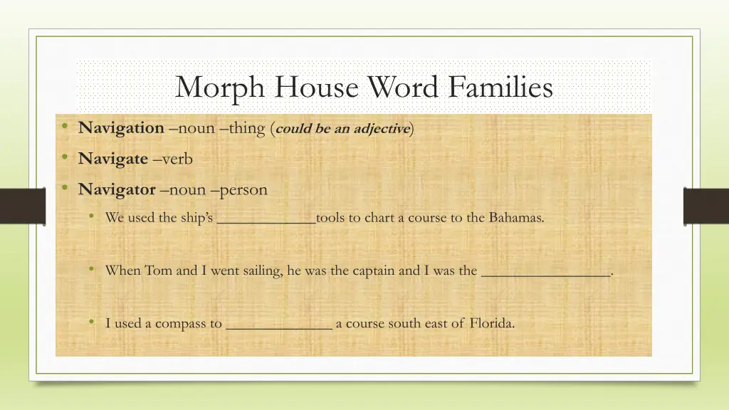 morph house word families navigation noun thing