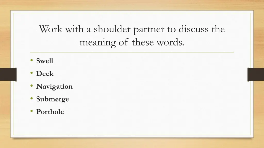 work with a shoulder partner to discuss