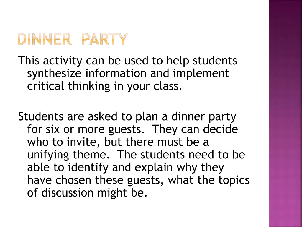 dinner party this activity can be used to help