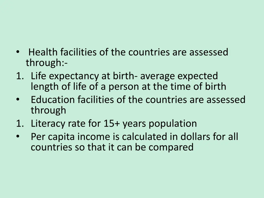 health facilities of the countries are assessed