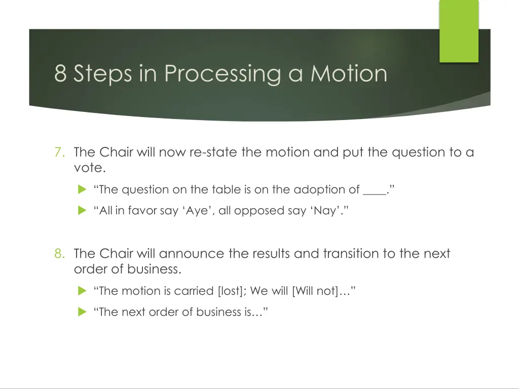 8 steps in processing a motion 3