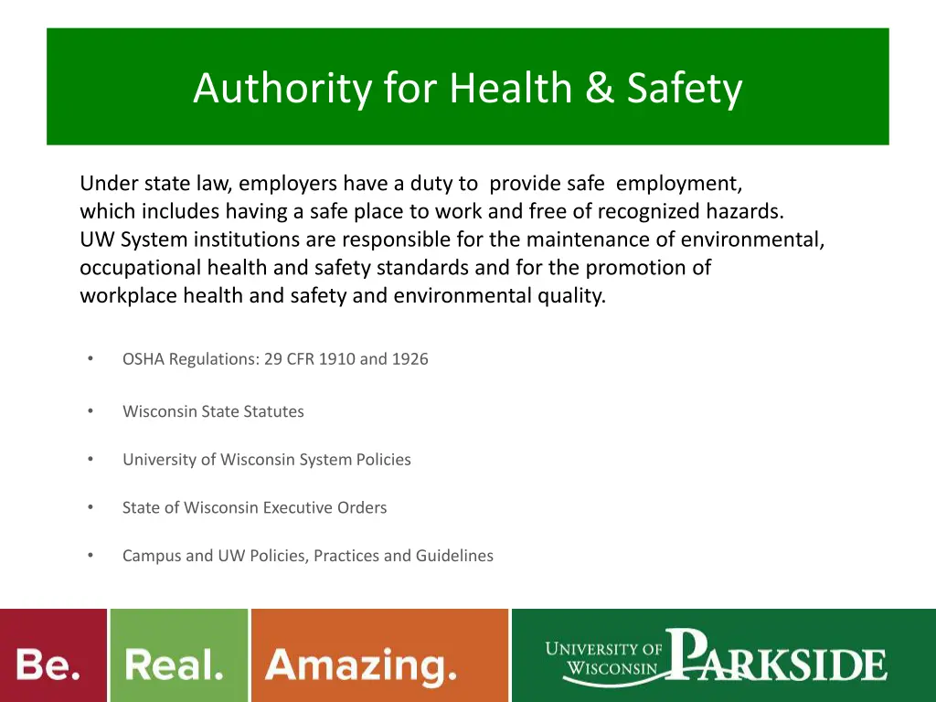 authority for health safety