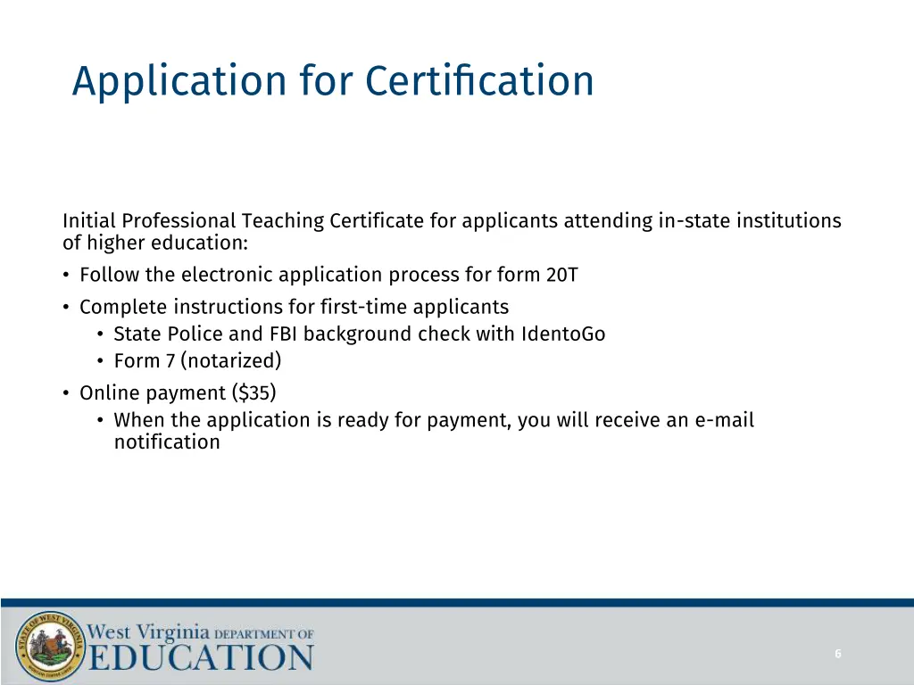 application for certification