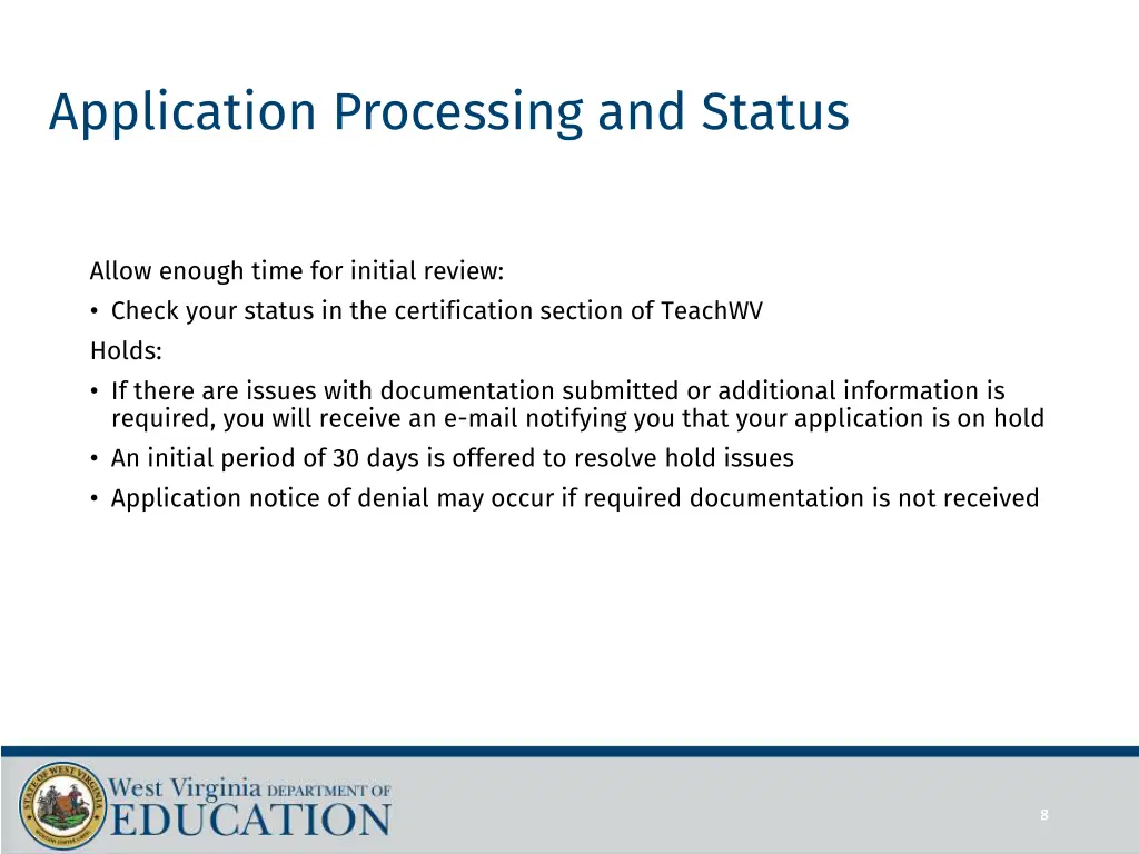 application processing and status