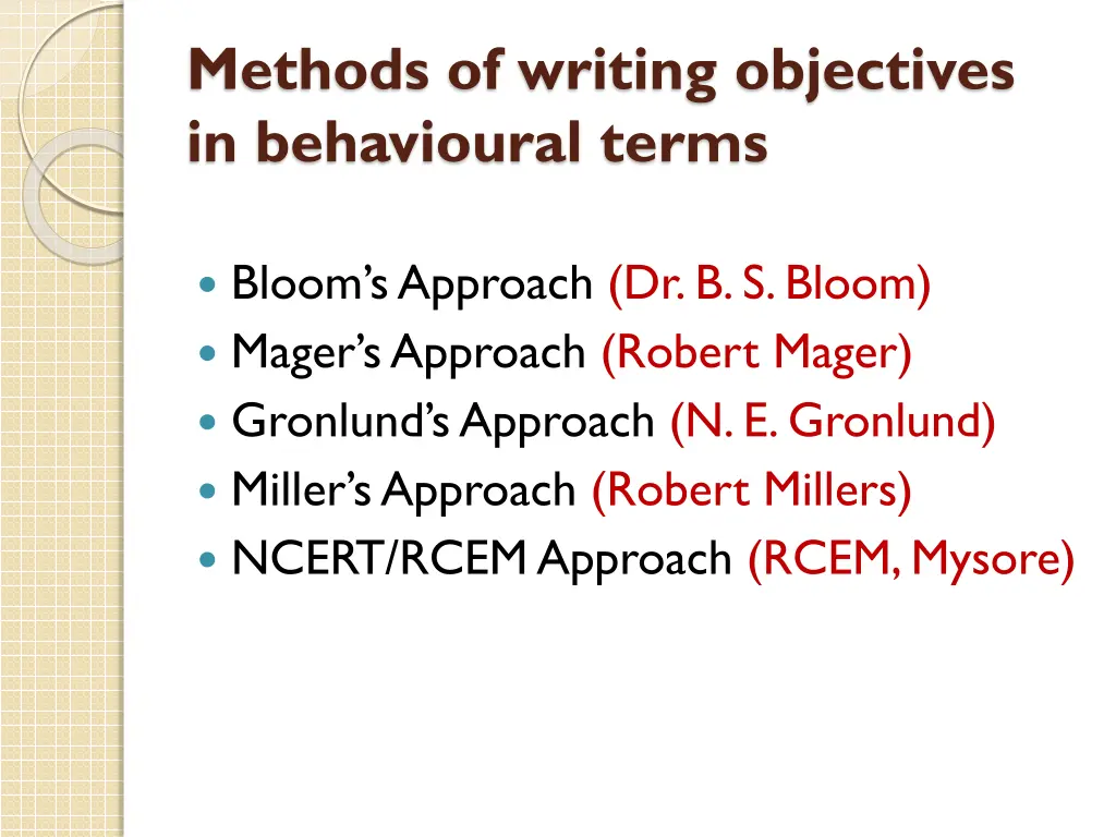 methods of writing objectives in behavioural terms