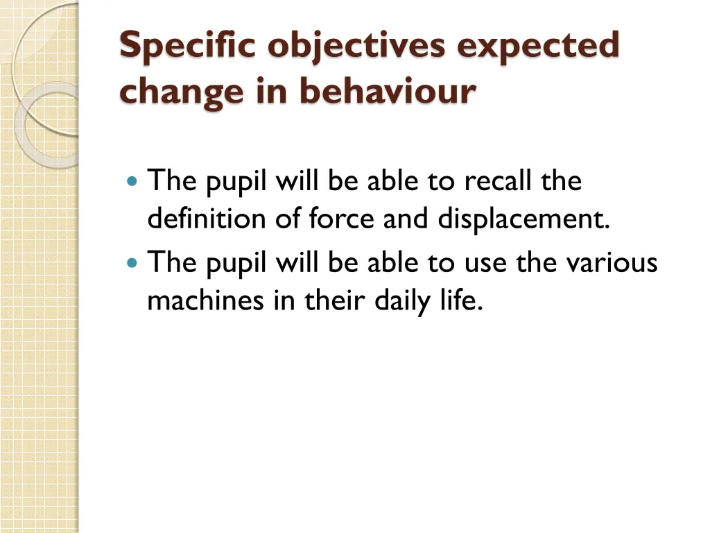 specific objectives expected change in behaviour