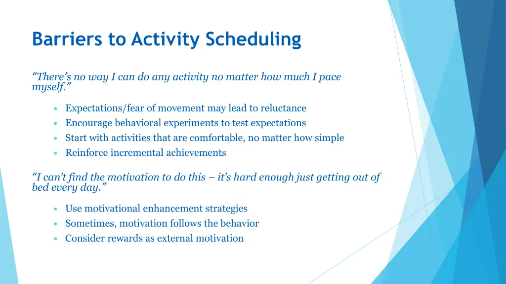 barriers to activity scheduling