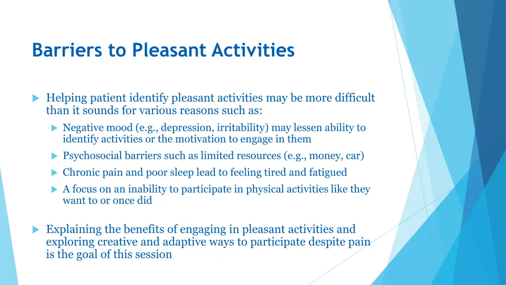 barriers to pleasant activities