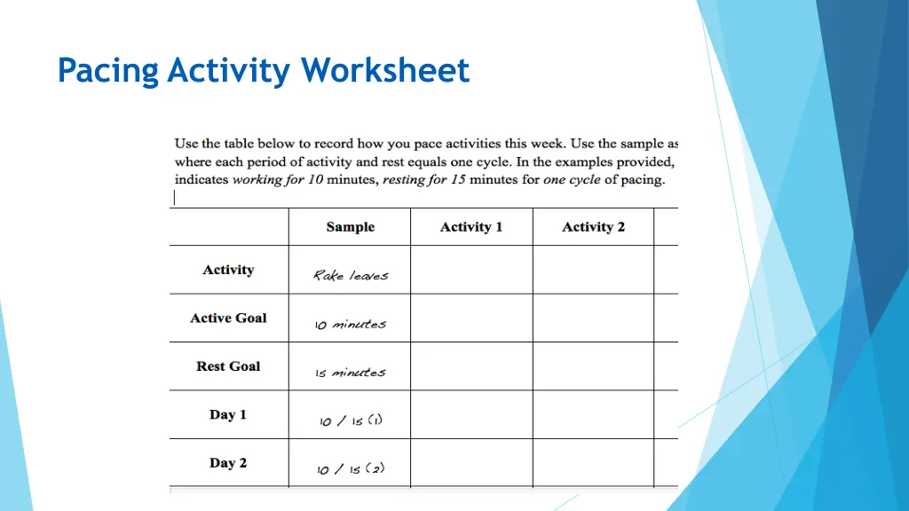 pacing activity worksheet