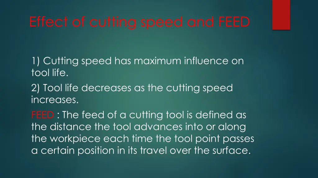 effect of cutting speed and feed