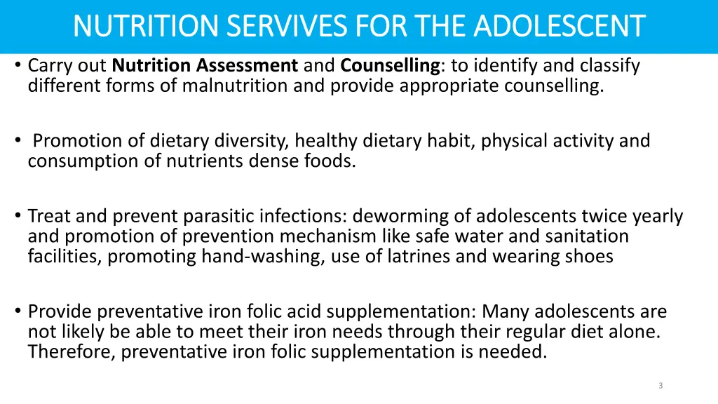 nutrition servives for the adolescent nutrition