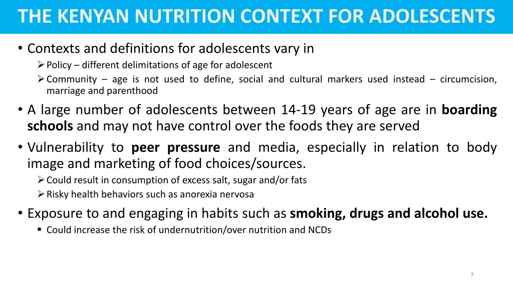 the kenyan nutrition context for adolescents