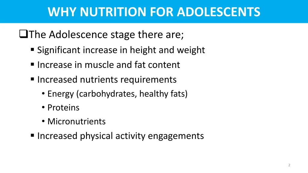 why nutrition for adolescents