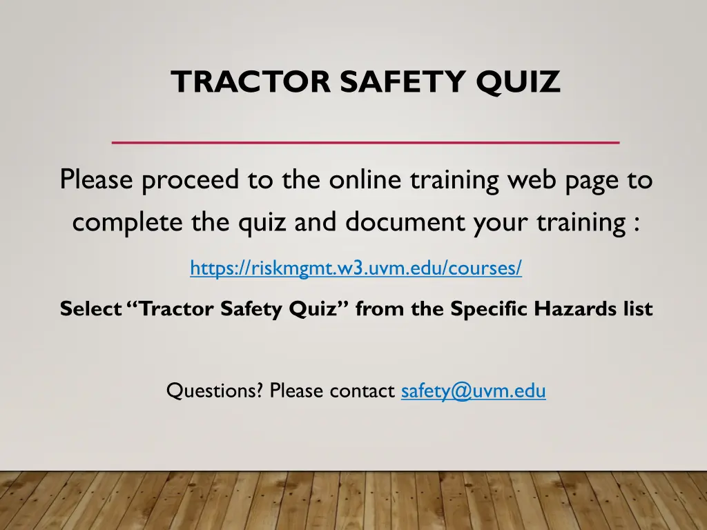 tractor safety quiz