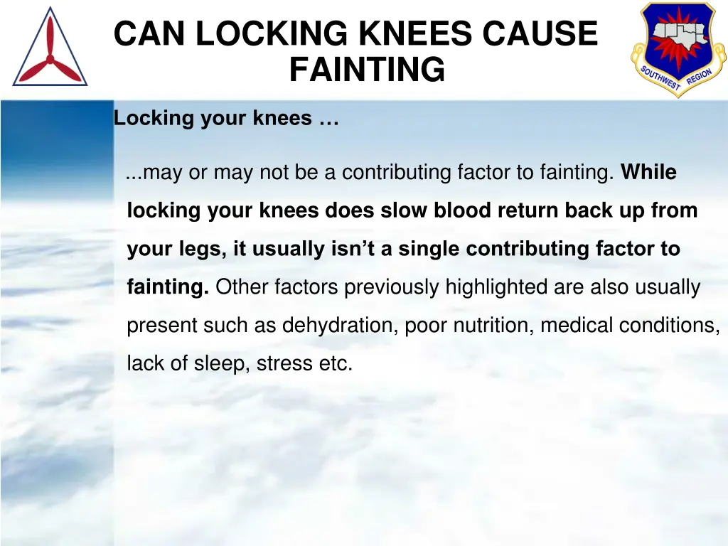 can locking knees cause fainting