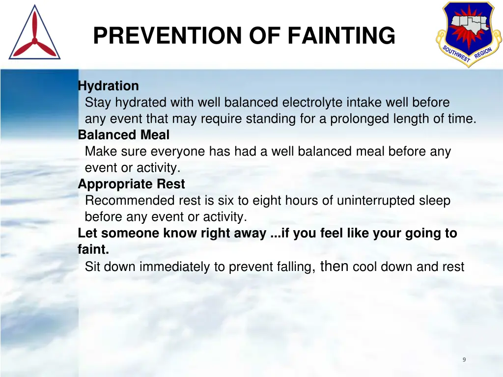 prevention of fainting