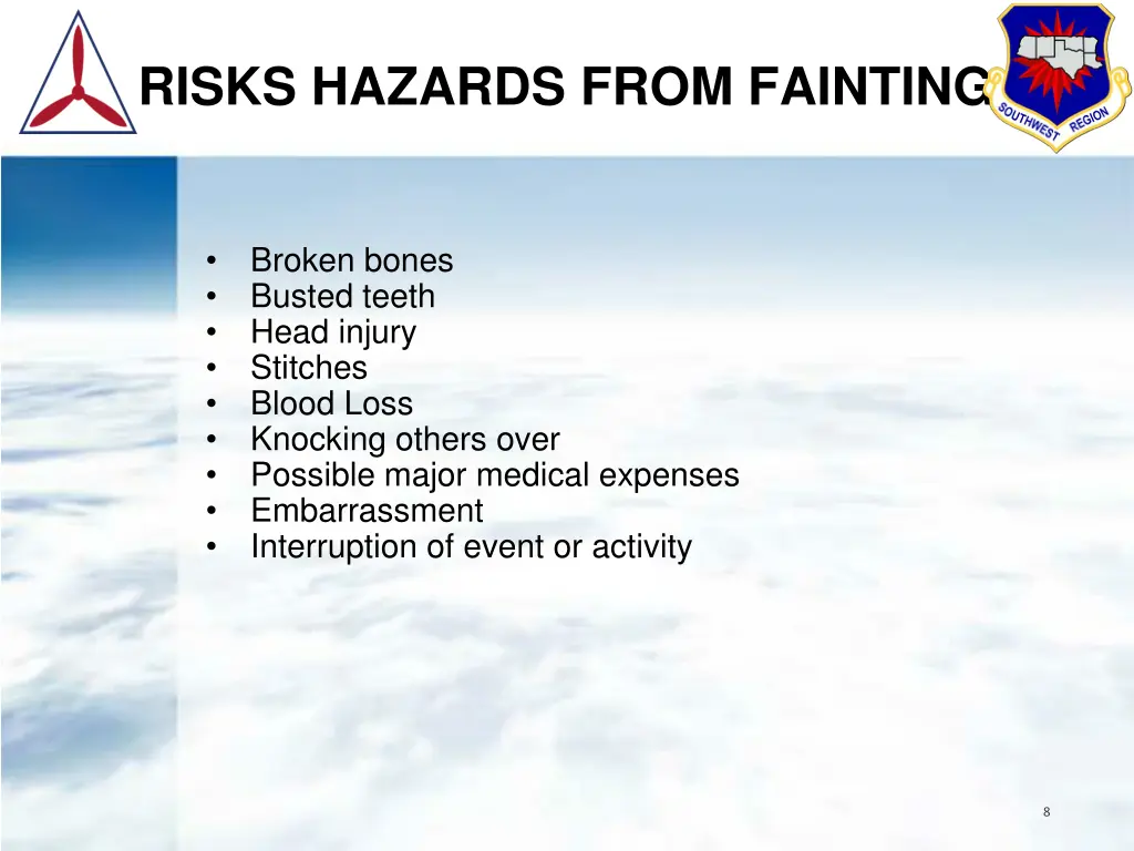 risks hazards from fainting