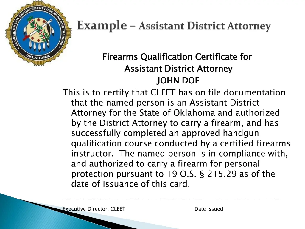 firearms qualification certificate for assistant