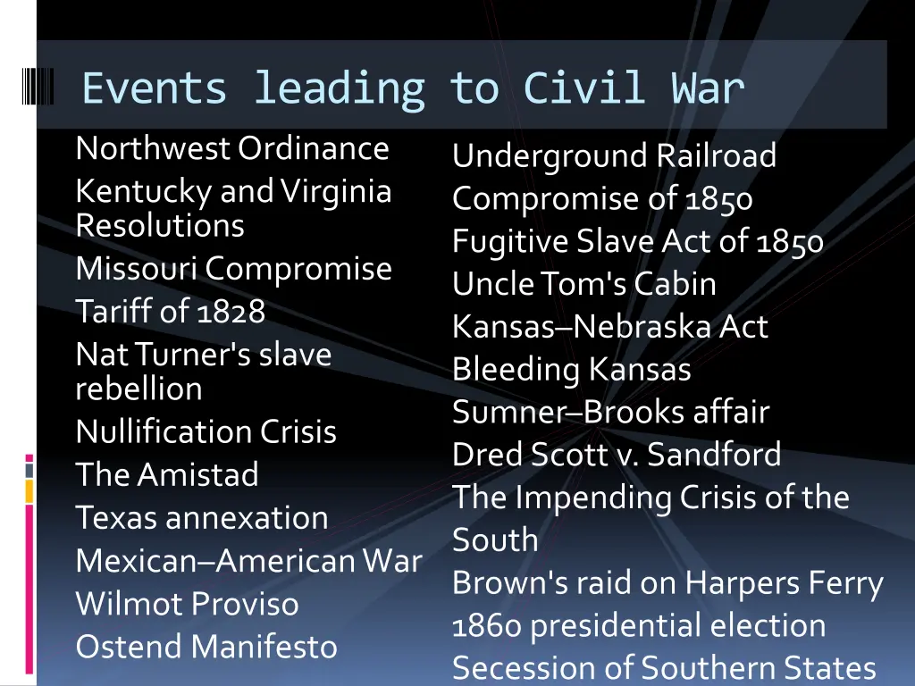 events leading to civil war