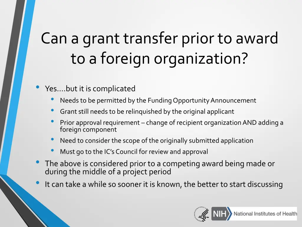 can a grant transfer prior to award to a foreign