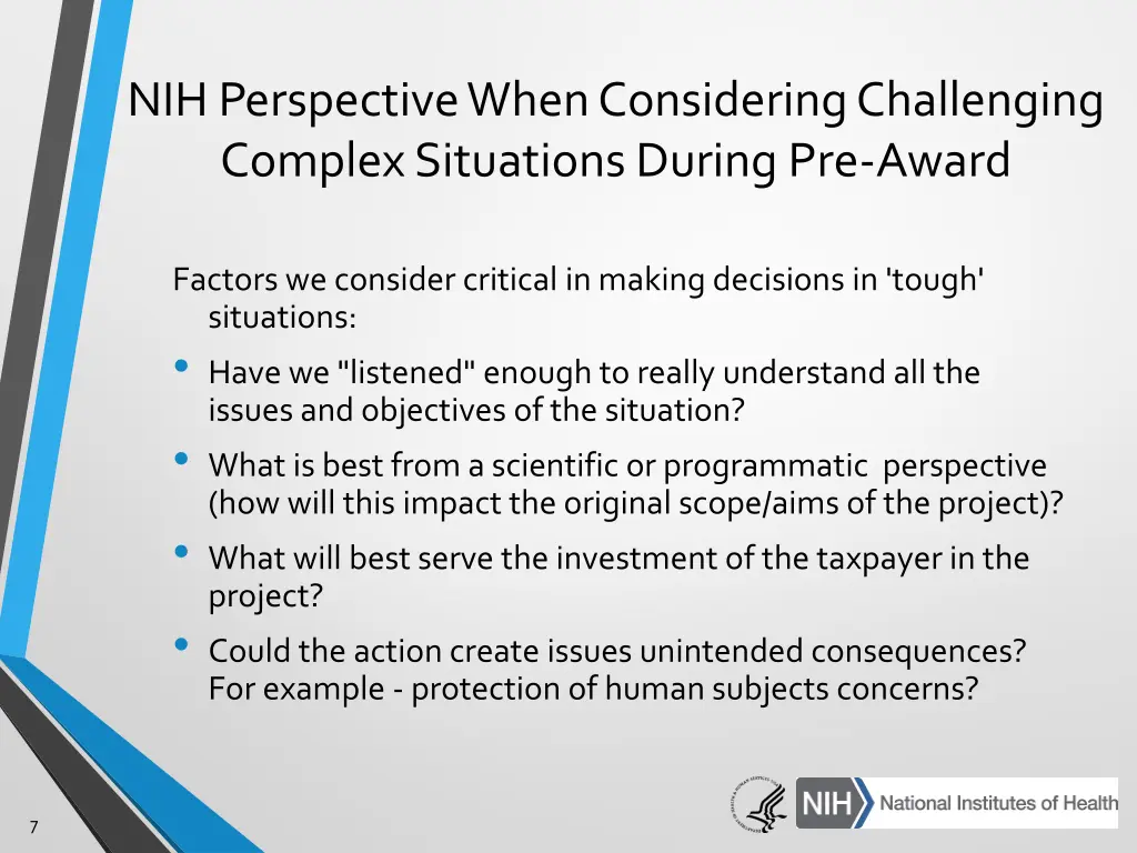 nih perspective when considering challenging