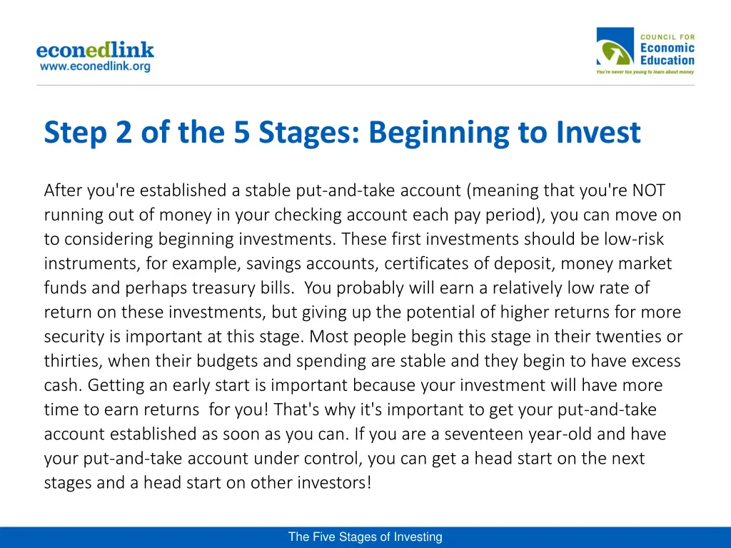 step 2 of the 5 stages beginning to invest