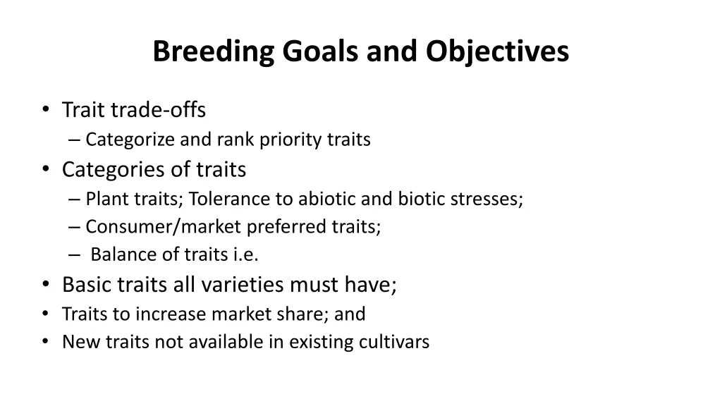 breeding goals and objectives