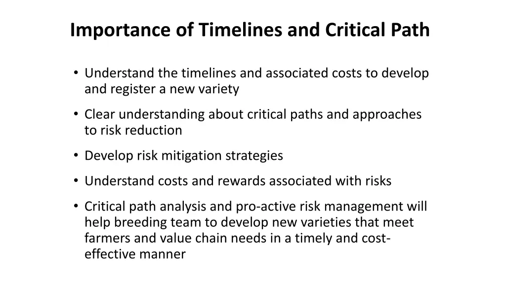 importance of timelines and critical path