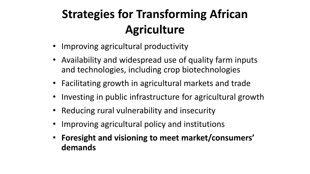 strategies for transforming african agriculture