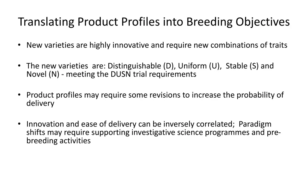 translating product profiles into breeding 1