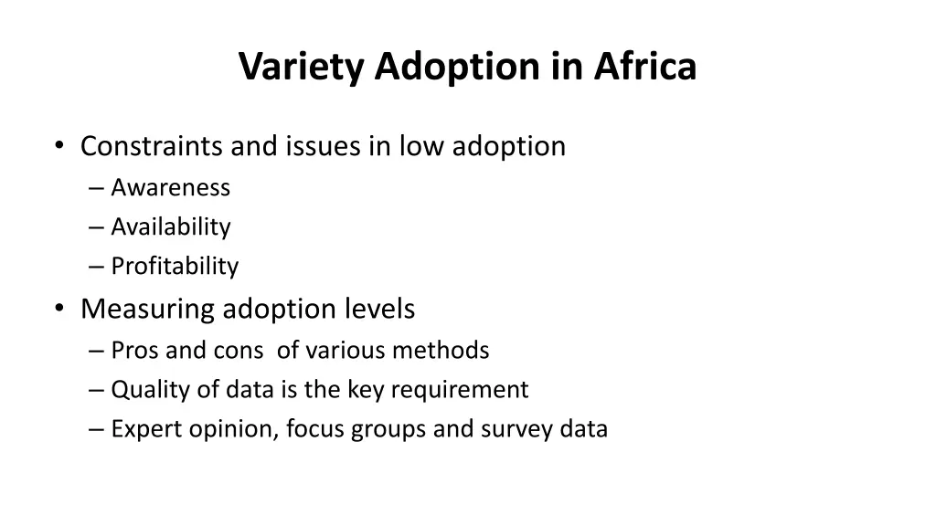 variety adoption in africa