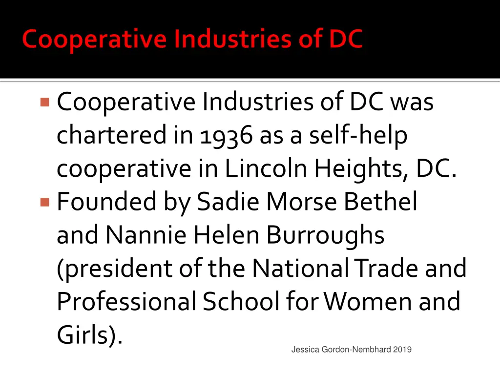 cooperative industries of dc was chartered