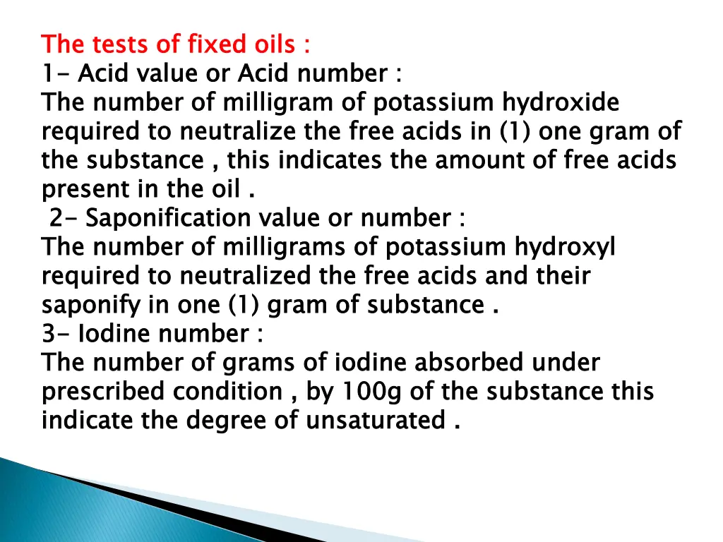 the tests of fixed oils 1 1 acid value or acid