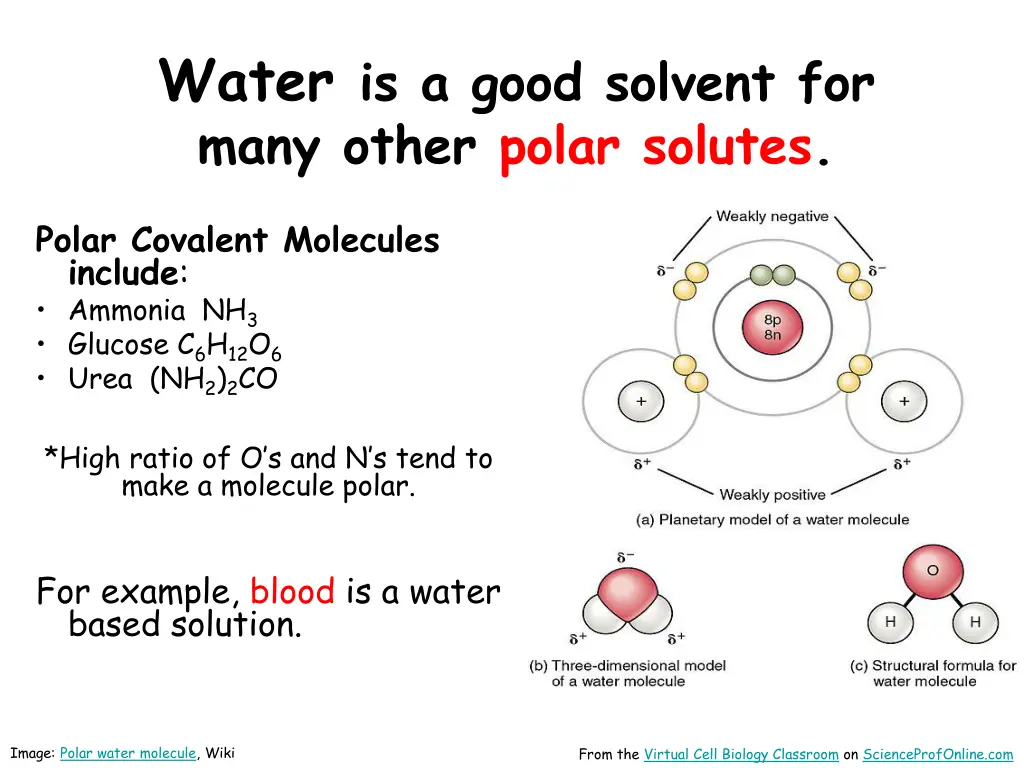 water is a good solvent for many other polar