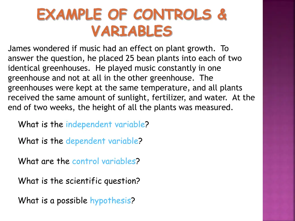 example of controls variables james wondered