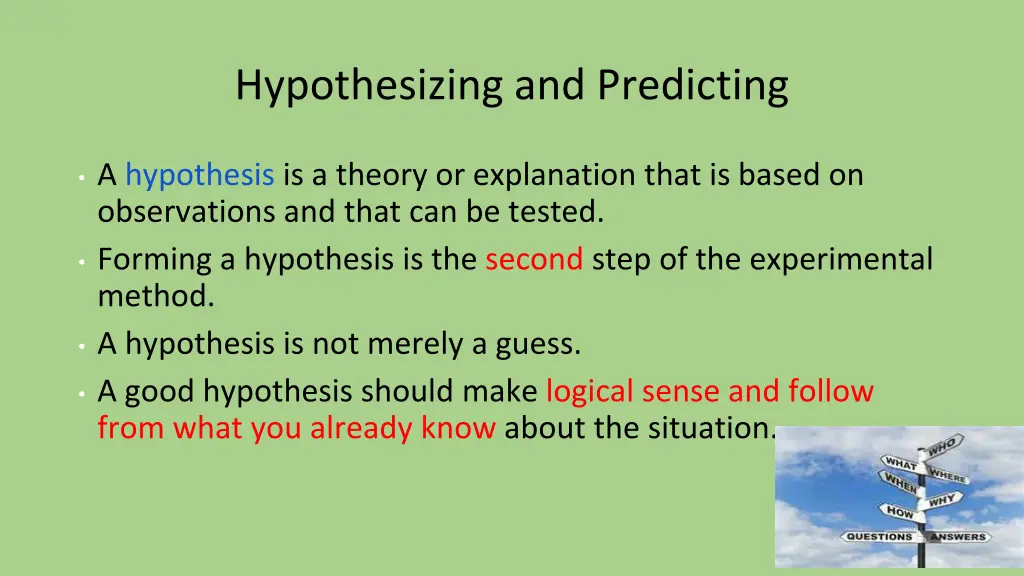 hypothesizing and predicting